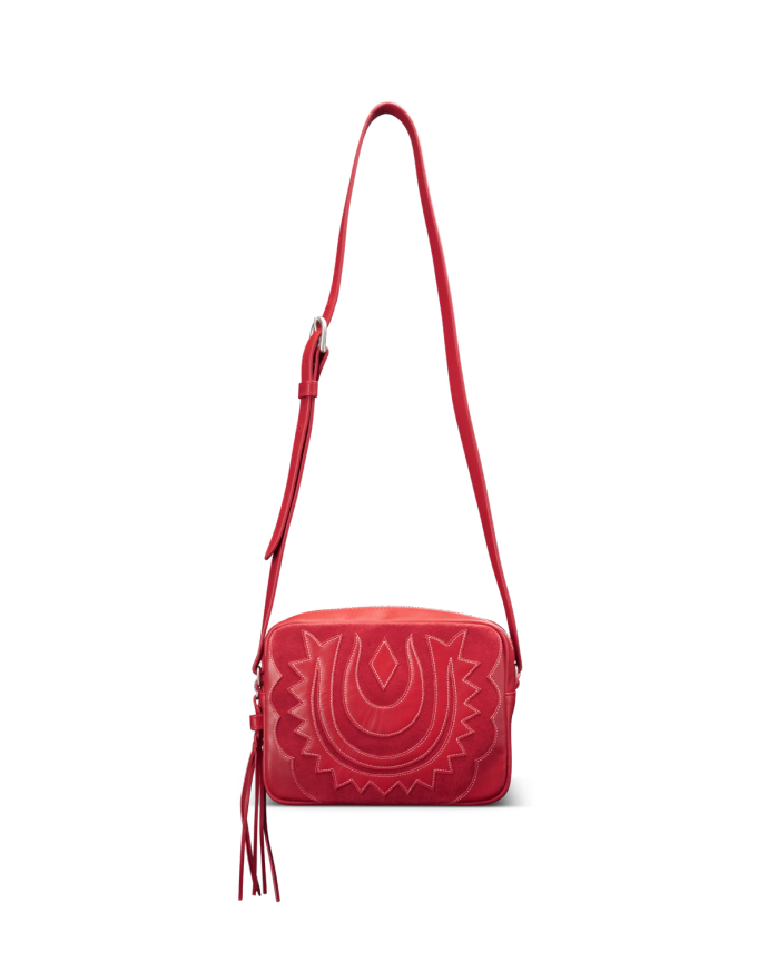 Front view of Horseshoe Topzip Crossbody - Crimson on plain background