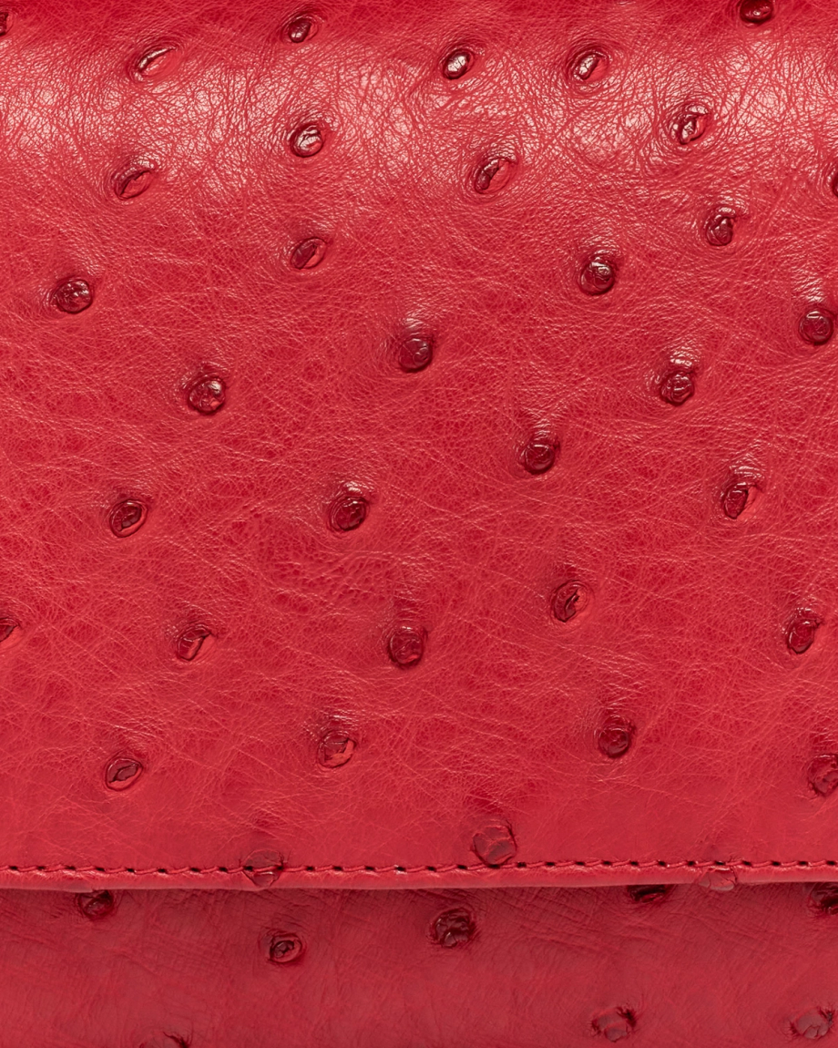 Closeup view of Ostrich Flap Shoulder Bag - Barn Red