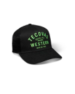 Quarterfront view of Quality Made Western Five-Panel Trucker Hat - Black / Gamblers Green  Black/Gamblers Green Cotton/Polyester on plain background