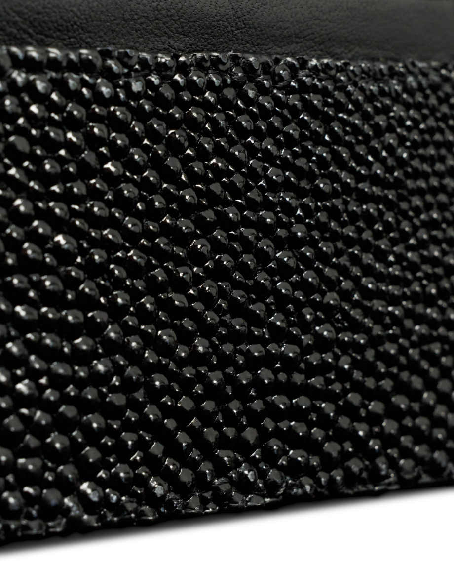 Closeup view of Men's Stingray Card Case - Jet Black