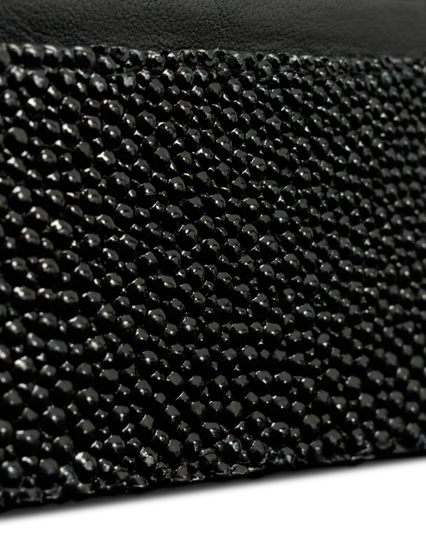 Closeup view of Men's Stingray Card Case - Jet Black