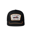 Front view of Palo Duro Motors 5 Panel Low Pro Trucker - Black on plain background