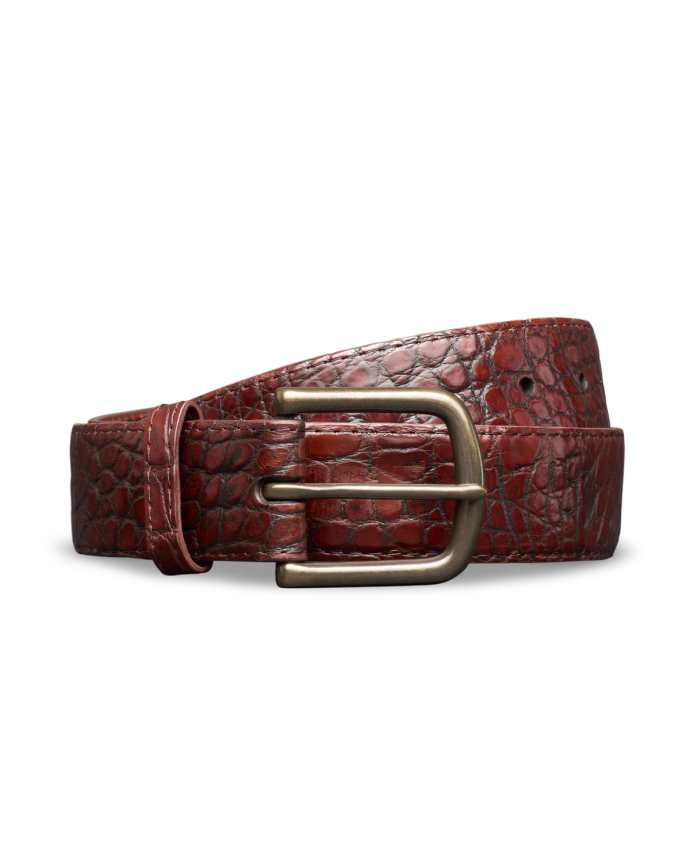 Front view of Men's Birthday Belt IX - Dark Cognac on plain background