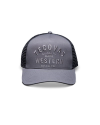 Front view of Quality Made Western Five-Panel Trucker Hat - Gray on plain background