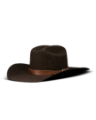 Quarterfront view of Cattleman Birthday X Hat - Dark Brown on plain background