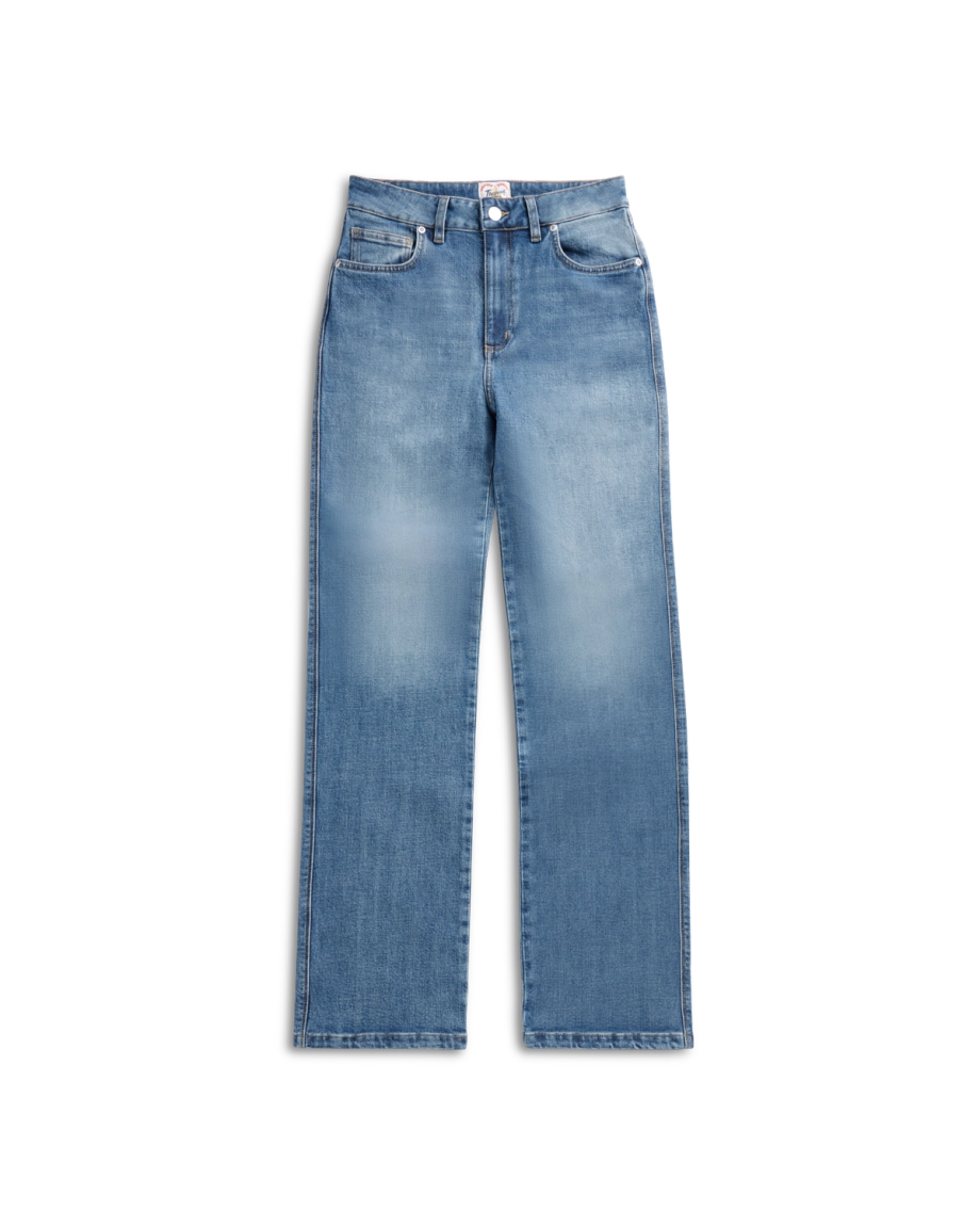 Front view of Women's Vintage High Rise Jean - Light Wash on plain background