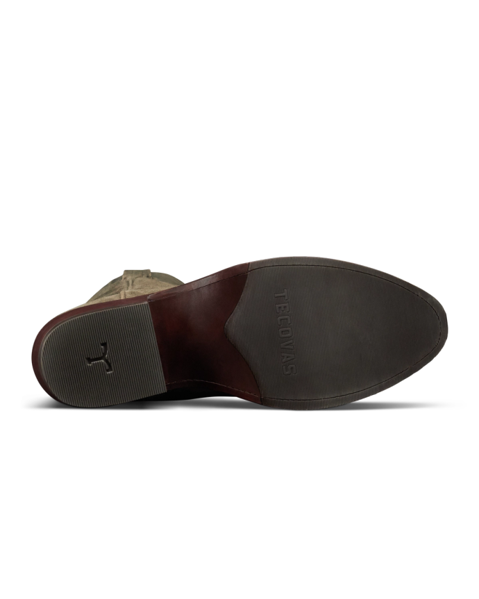 Sole view of The Johnny - Olive Deerskin Roughout on plain background