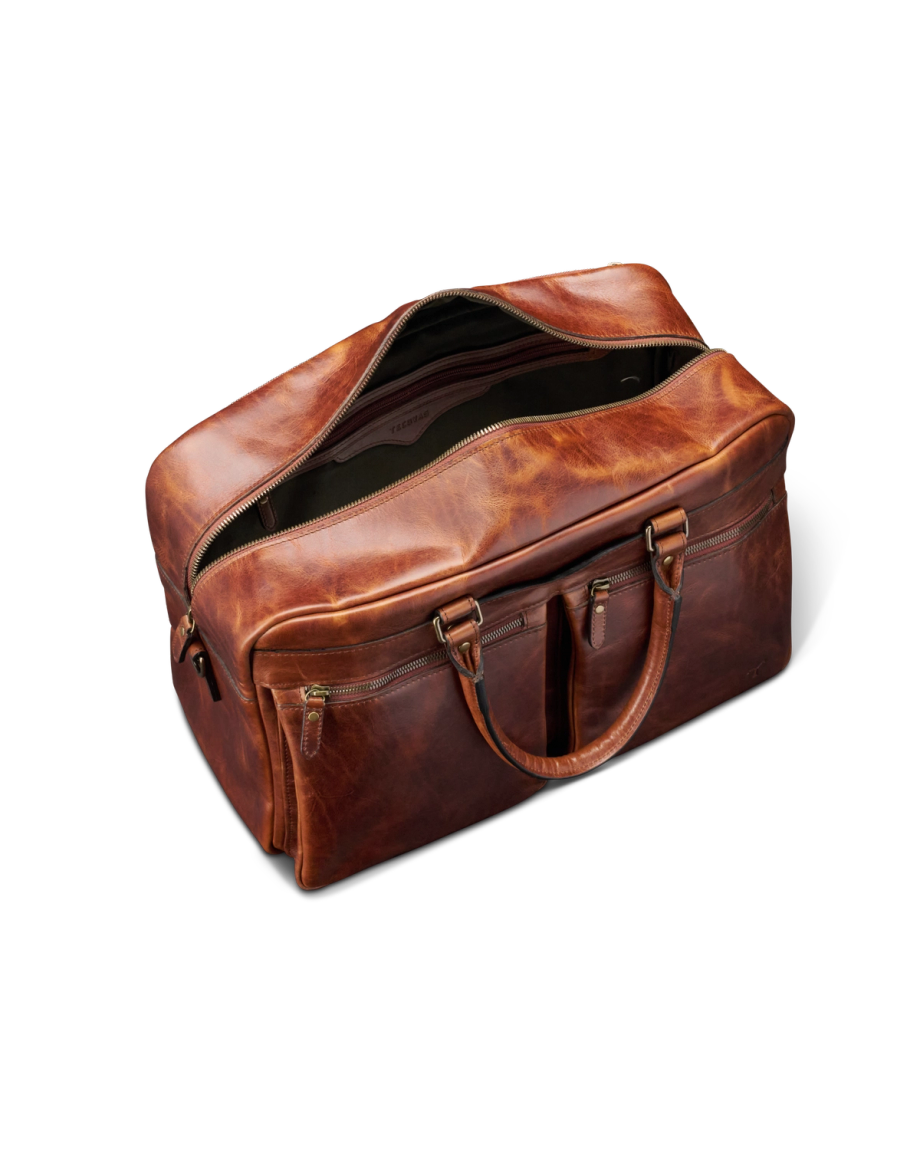 Front view of Bartlett Carrier Duffle - Cognac on plain background