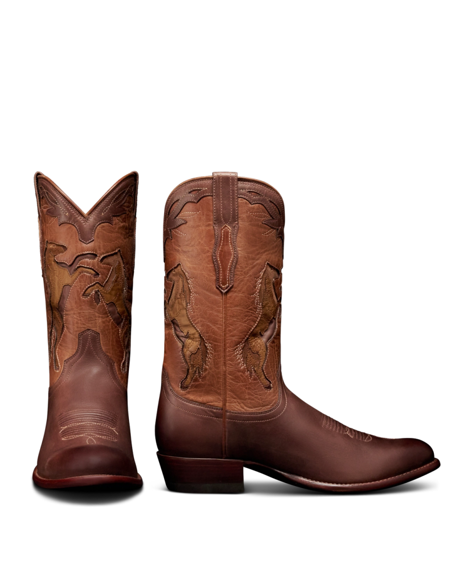 Pair view of The Cartwright Wild Horses - Chestnut Cowhide on plain background