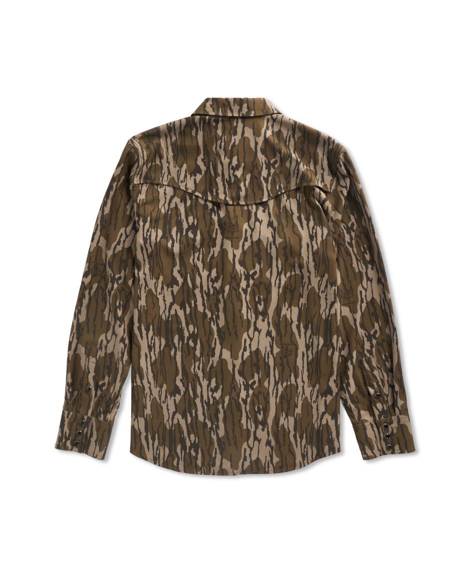 Back view of Men's Tecovas x Mossy Oak Performance Western - Original Bottomland on plain background