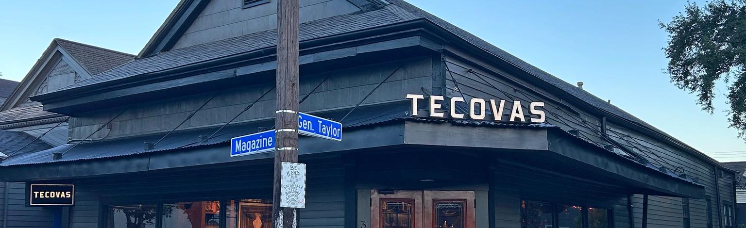 Tecovas storefront on the corner of Magazine Street and General Taylor Street.