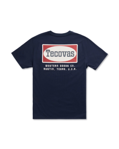 Closeup detail view of Men's Oval Tecovas Pocket T-Shirt - Navy/Red