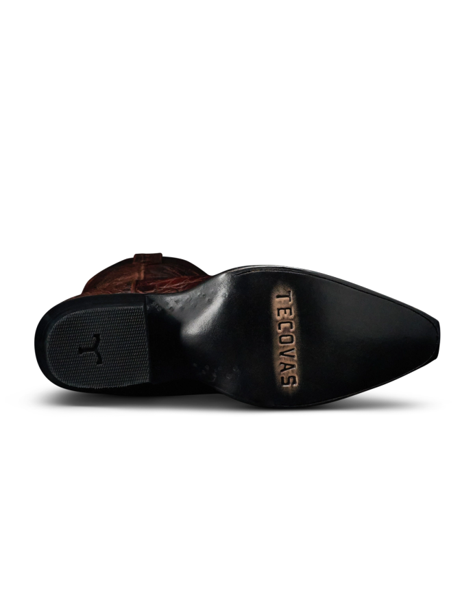 Sole view of Women's Birthday Boot X - Dark Pecan Alligator on plain background