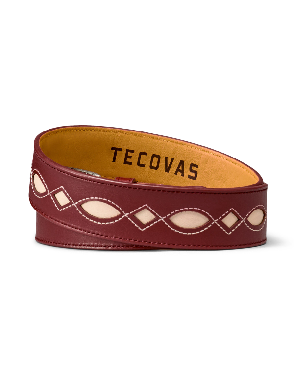 Back view of Women's Diamond Inlay Belt - Scarlet/Bone on plain background