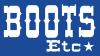 White text "BOOTS Etc" with a star on a blue background, in a bold, western-style font.