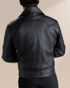 Back view of Men's Western Leather Moto Jacket - Black on model