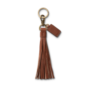 Front view of Leather Tassel Key Ring Fawn Bovine / OS - Fawn on plain background