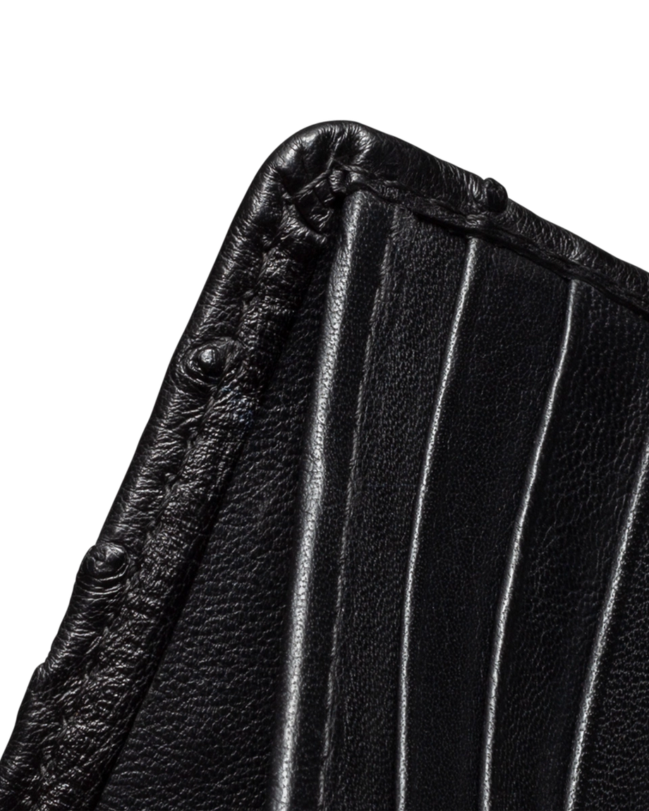 Closeup view of Ostrich Billfold - Midnight