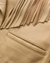 Closeup detail view of Women's Western Leather Fringe Jacket - Lt Tan