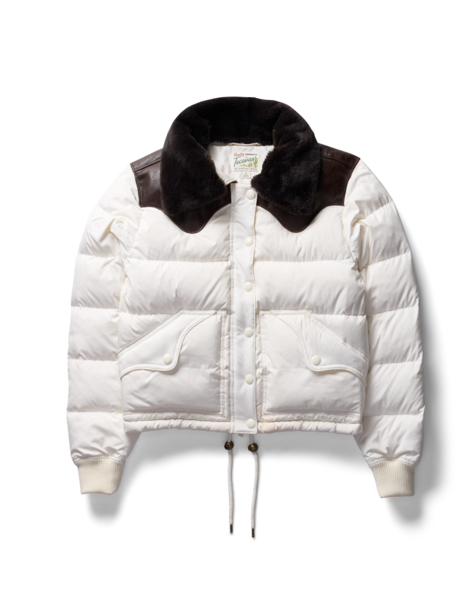 Front view of Women's Puffer Jacket - Cream on plain background