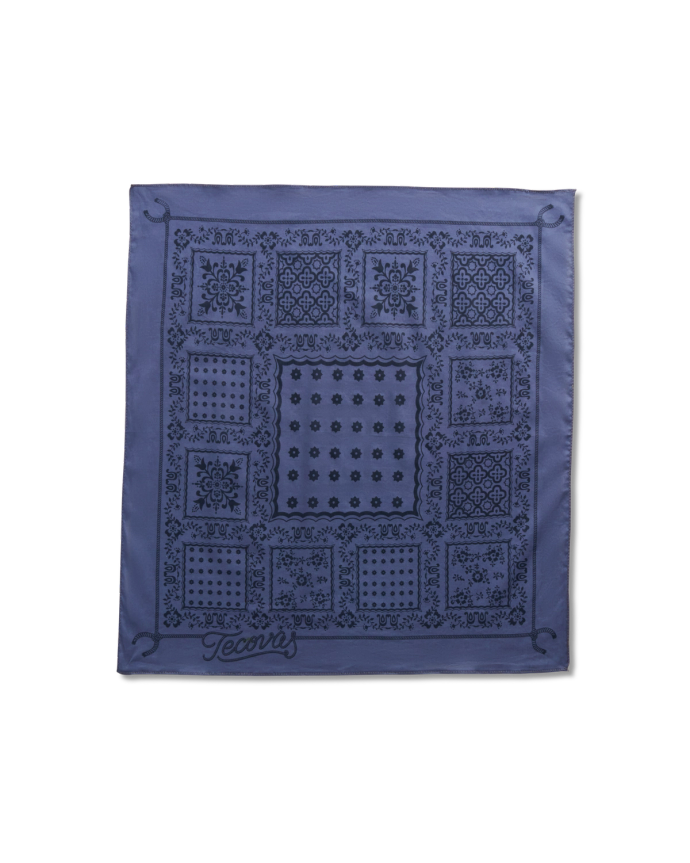 Front view of Floral Square Bandana - Blue on plain background