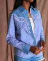 Lifestyle view of Women's Dolly Blouse - Blue/White