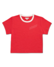 Front view of Women's Vintage Ringer Tee - Poinsettia/Bone on plain background