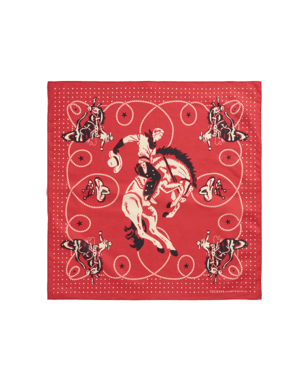Front view of Bucking Bronco Bandana - Red on plain background