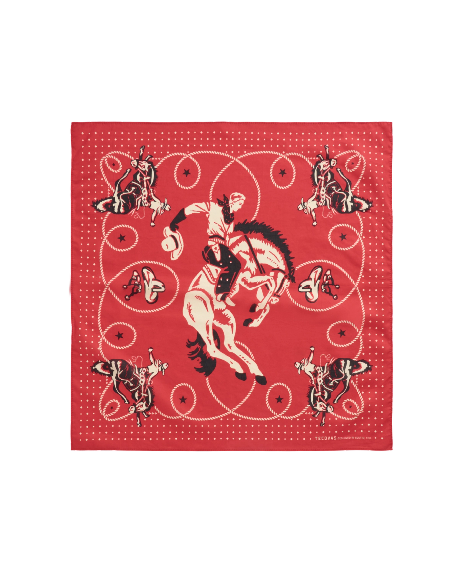 Front view of Bucking Bronco Bandana - Red on plain background