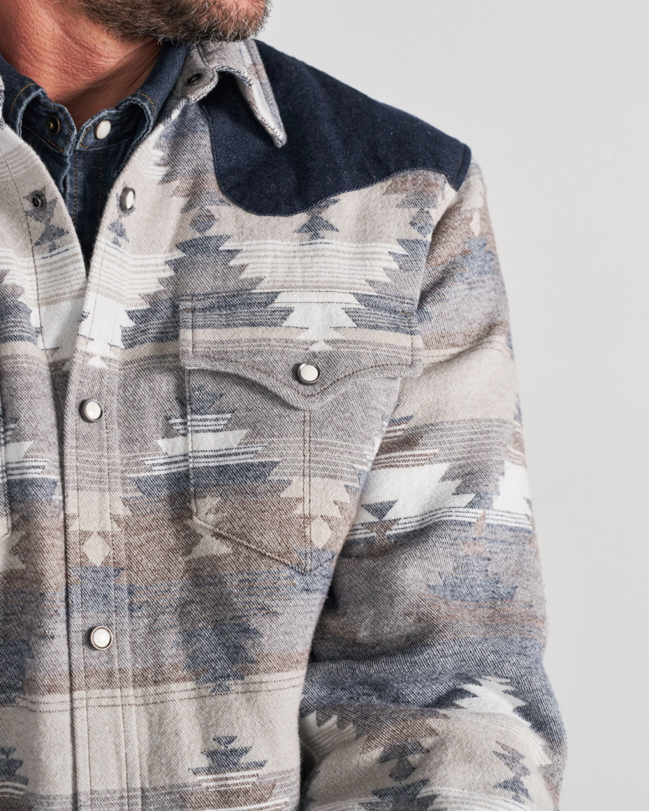 Closeup detail view of Men's Southwest Shacket - Multi