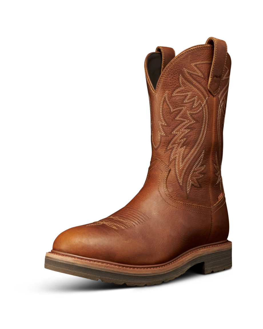 Quarterfront view of The LH WP Round Comp Toe Work Boot - Saddle Cowhide on plain background