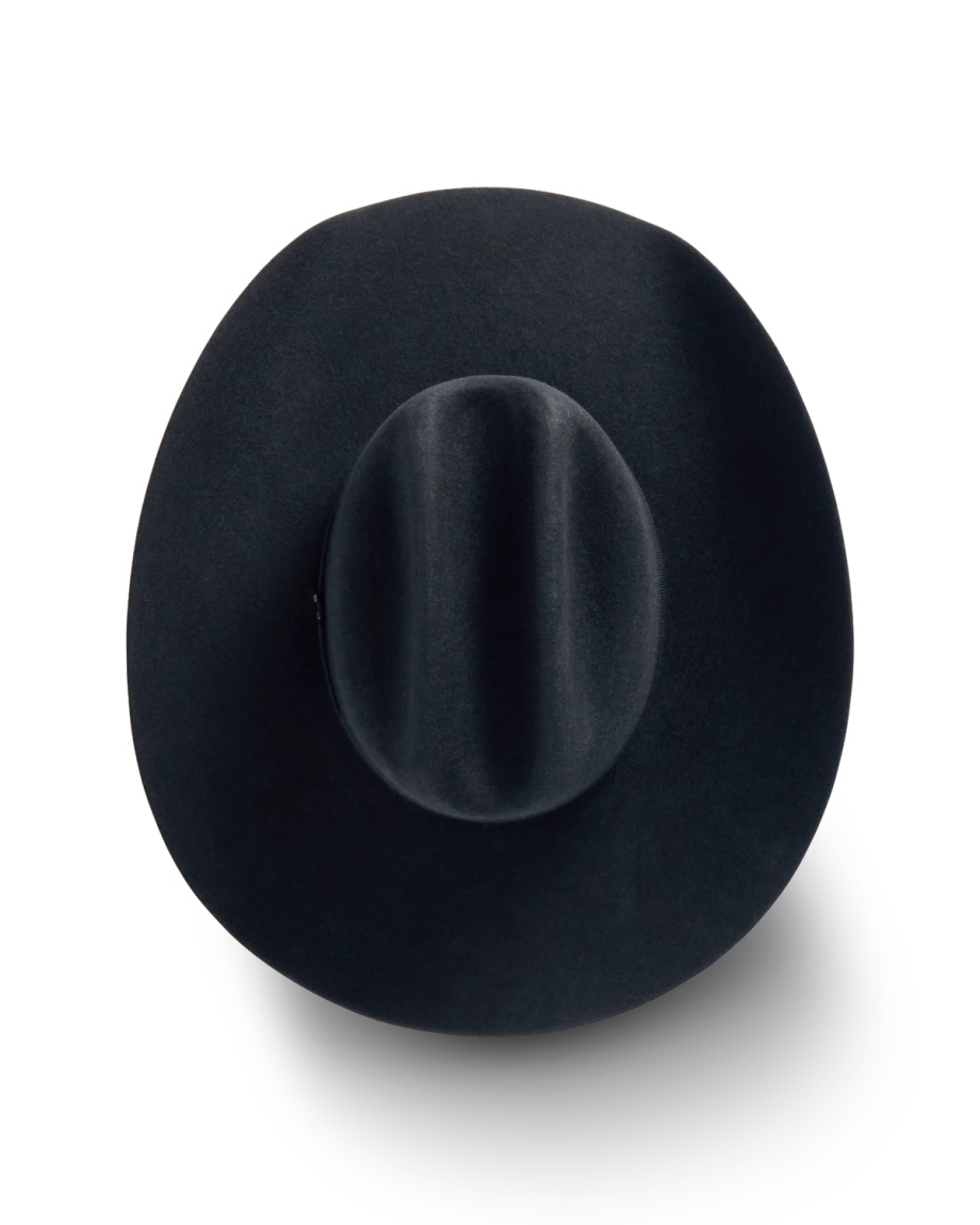 Top view of Cattleman Wool Cowboy Hat - Black on plain background
