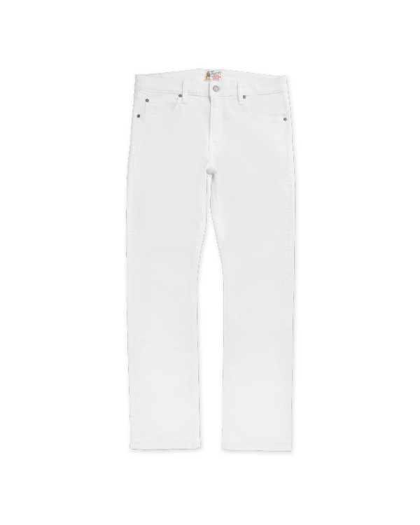 Front view of Men's Slim Straight Stretch Denim - White on plain background
