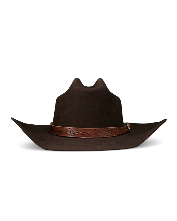 Front view of Cattleman Birthday X Hat - Dark Brown on plain background
