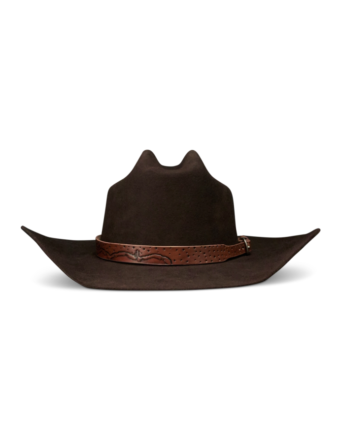 Front view of Cattleman Birthday X Hat - Dark Brown on plain background