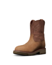 Quarterfront view of The LH WP Round Comp Toe Work Boot - Tan / Cafe Cowhide on plain background