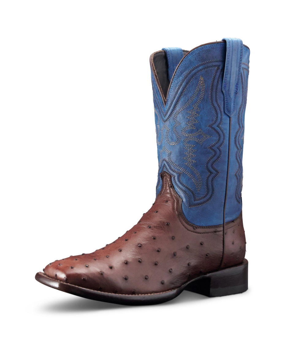 Quarterfront view of The Emmitt II - Hazelnut / Denim on plain background