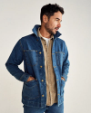 Front view of Men's Denim Chore Jacket - Medium on model