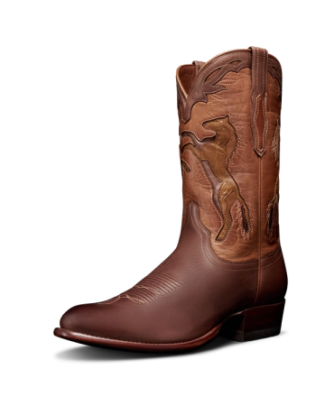 Quarterfront view of The Cartwright Wild Horses - Chestnut Cowhide on plain background