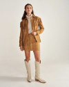 Full view of Women's Suede Shacket - Tan on model