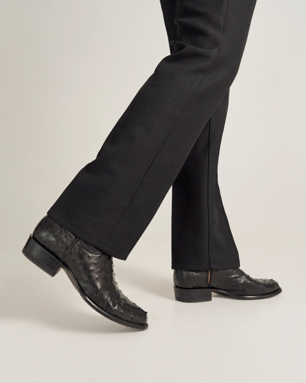 close up of Dean Midnight Black Zip Cowboy Boot on a man's feet