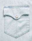 Closeup detail view of Men's Denim Short Sleeve Pearl Snap - Ultra Light