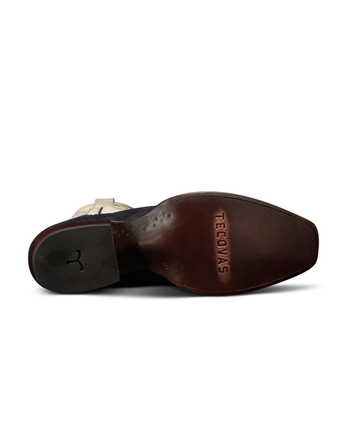 Sole view of The Warren - Navy / White Suede on plain background