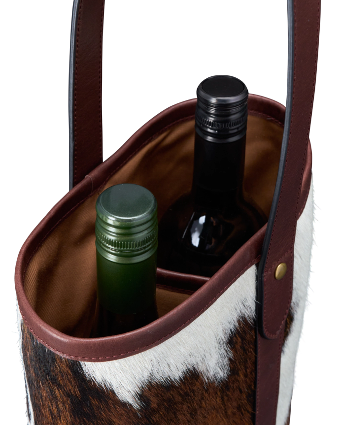 Closeup view of Wine Tote - Brown Multi