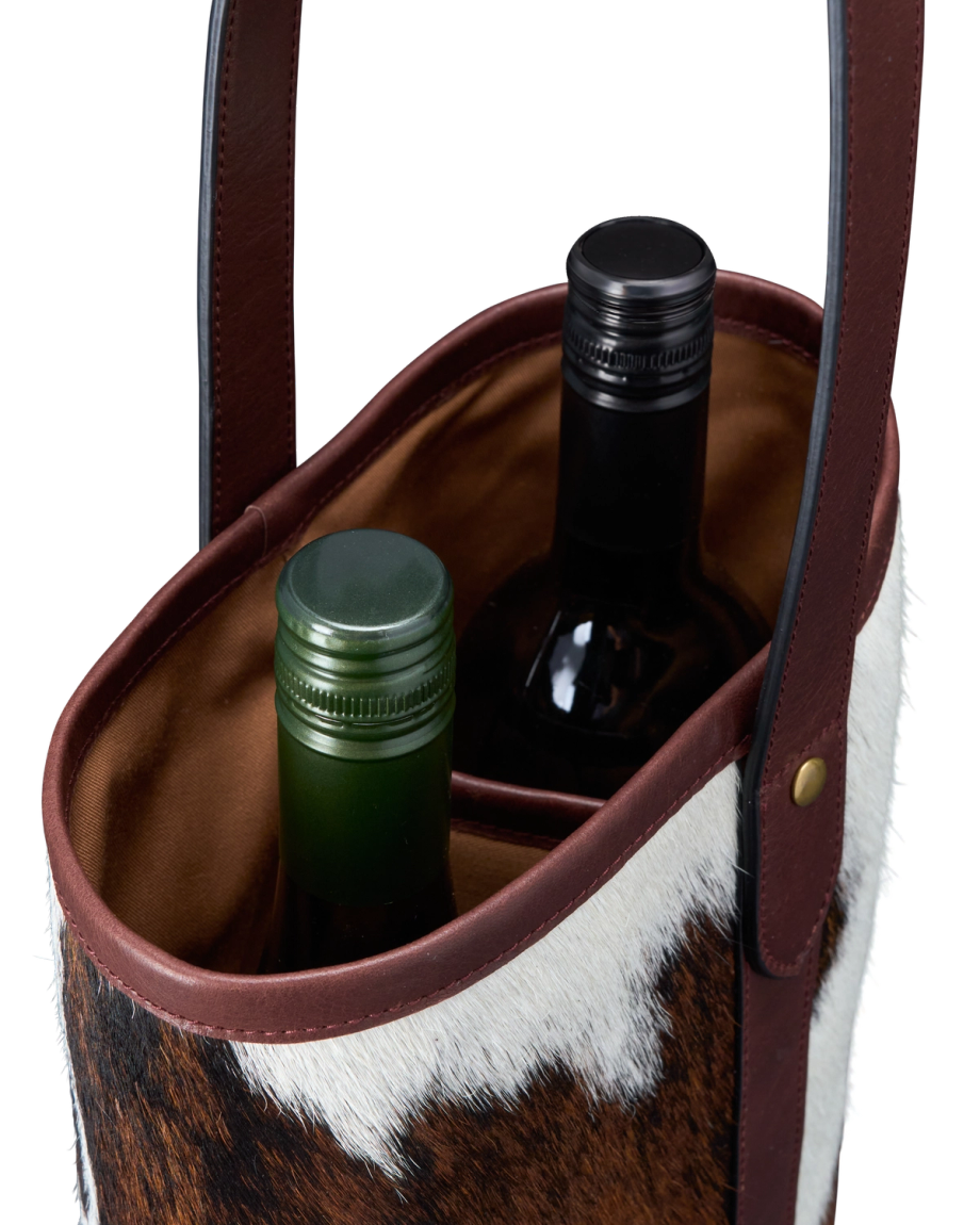 Closeup view of Wine Tote - Brown Multi
