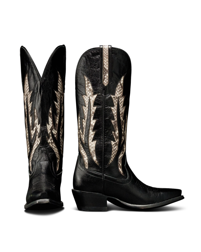 Pair view of The Annie Flame - Midnight / Bone Patent Goat / Python on plain background