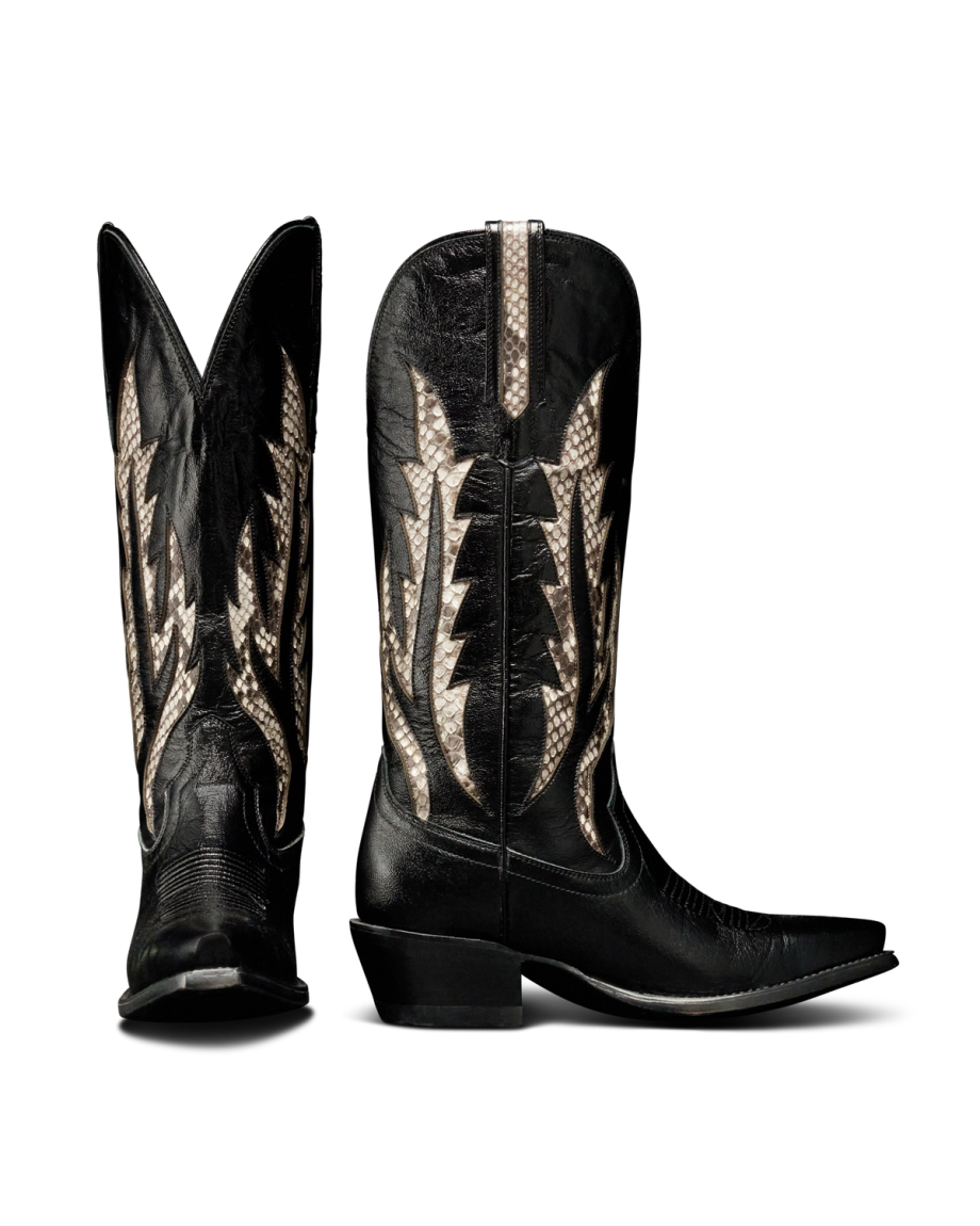 Pair view of The Annie Flame - Midnight / Bone Patent Goat / Python on plain background