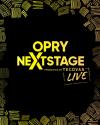 Yellow text on a black background reads, “Opry NextStage presented by Tecovas Live,” surrounded by abstract yellow designs.