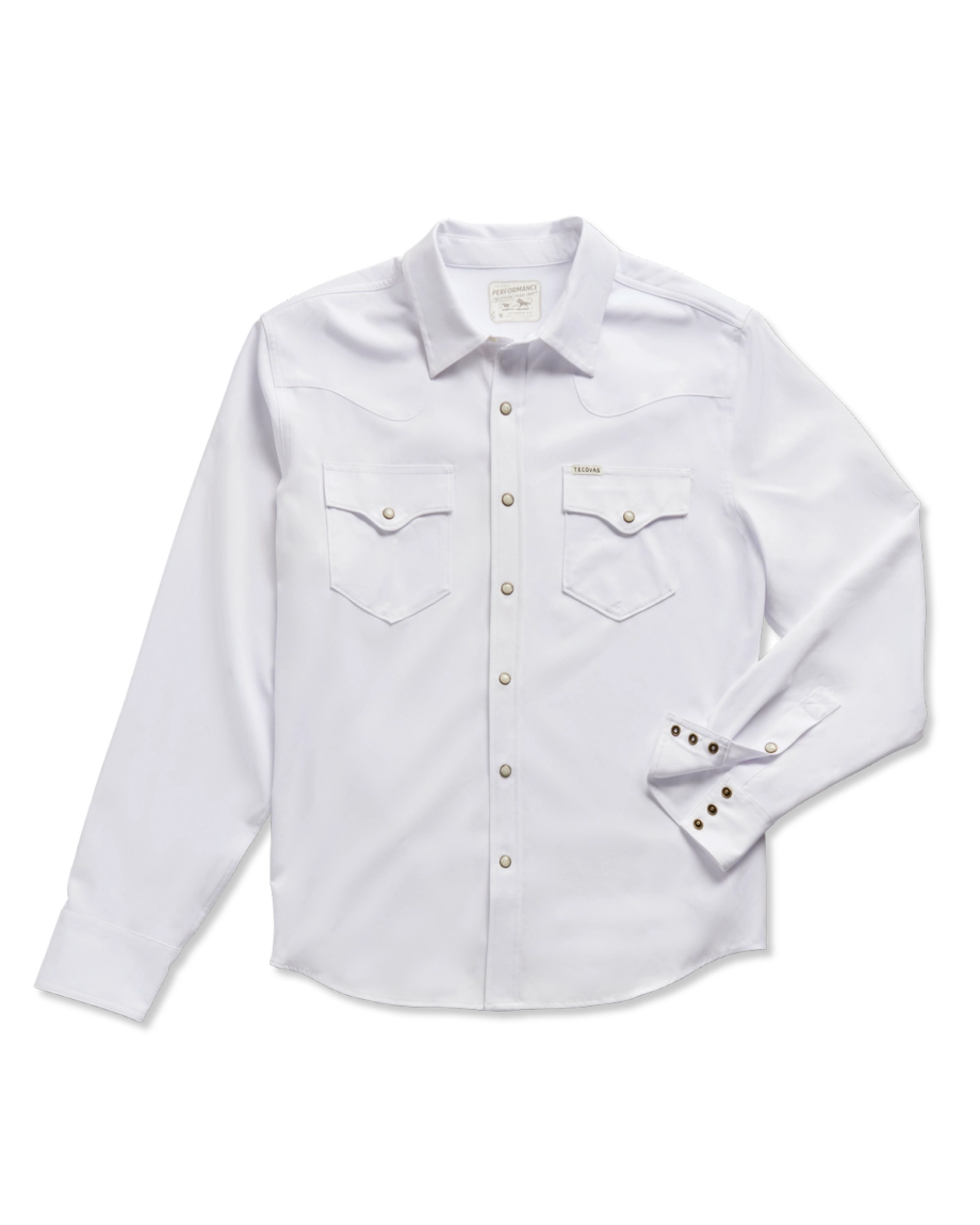 Closeup detail view of Men's Performance Western Pearl Snap LS - Classic Fit - White