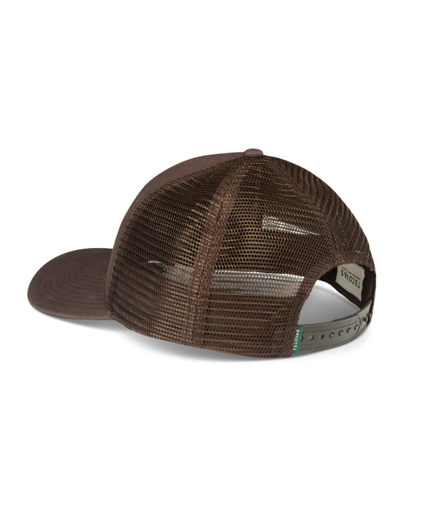 Quarterback view of Tecovas Wares of the West Trucker - Dark Brown on plain background